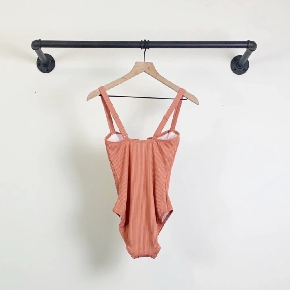 NWT Loft Beach Ribbed V-Bar One Piece Swimsuit In Pink